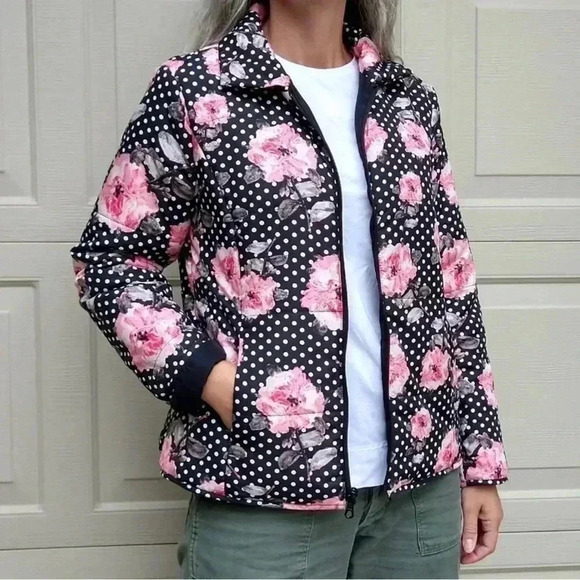 CHICO'S floral polka dot lightweight puffer jacket (Size 1) - Picture 3 of 10